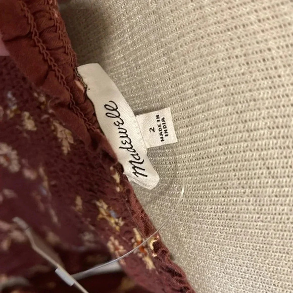 NWT!! Madewell - Lucie Smocked Square Neck Cotton Peplum Blouse in Dark Merlot - Picture 7 of 8